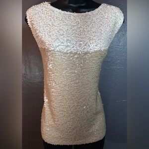 J. Crew Cream Color Block Sequined Tank Top Cotton Knit Size XL